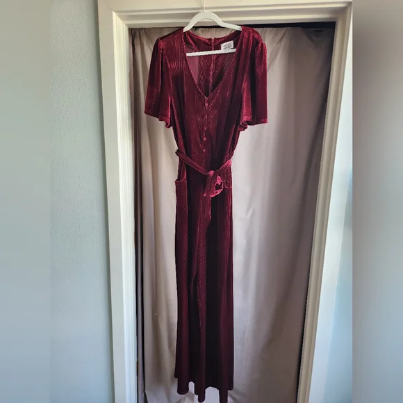 Elegant Burgundy Velvet Jumpsuit - Picture 2 of 6